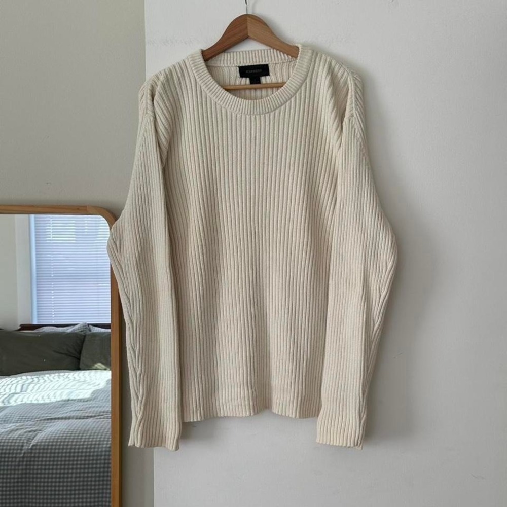 Vintage Express Cream Ribbed Chunky Cotton Sweater Size XL